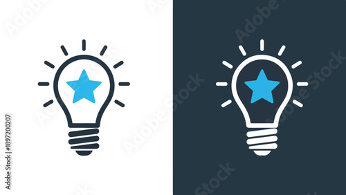 Idea lightbulb icon set - Blue icon set - Modern style icon - Vector icon set - Glyph and solid icon set - Icon vector - Flat Design Icon - Stock illustration