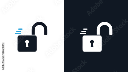 Unlocked padlock icon set - Blue icon set - Modern style icon - Vector icon set - Glyph and solid icon set - Icon vector - Flat Design Icon - Stock illustration
