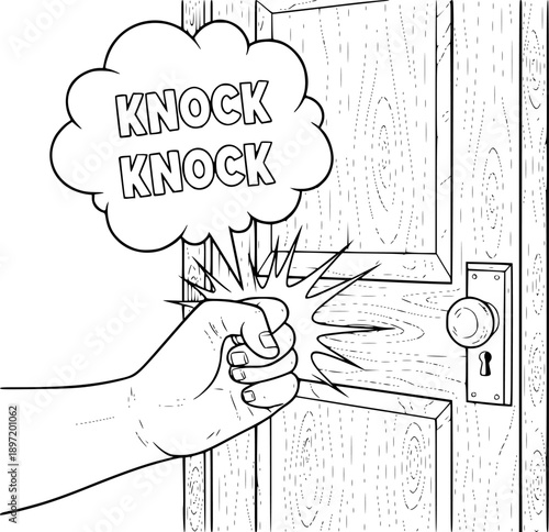 Hand knokning door coloring book PNG

