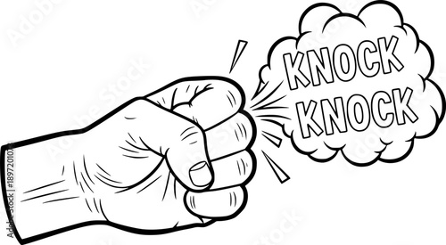 Hand knokning door coloring book PNG
