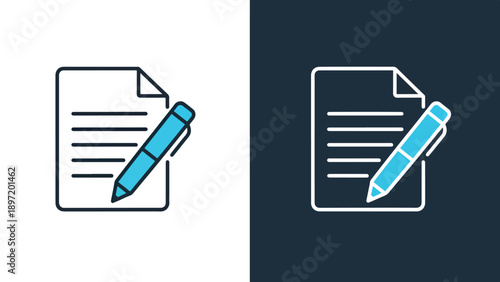 Writing icon set - Blue icon set - Modern style icon - Vector icon set - Glyph and solid icon set - Icon vector - Flat Design Icon - Stock illustration