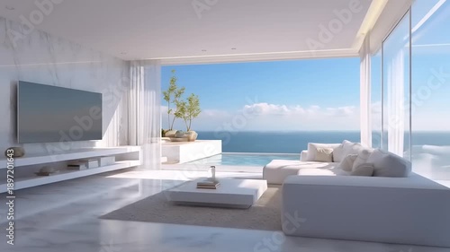 Modern living room with ocean view contemporary interior design concept