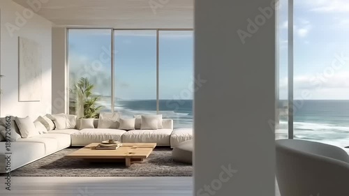 Modern living room with ocean view relaxation comfort and design