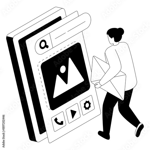 A glyph isometric design illustration of mobile landscape