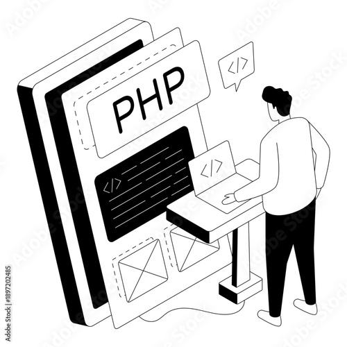 Unique design illustration of php coding 