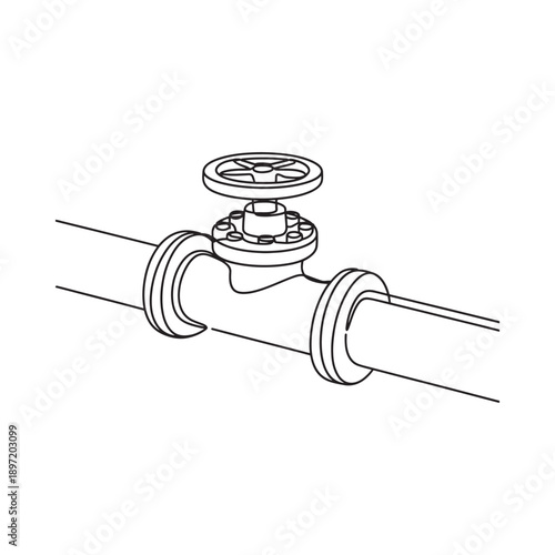 A simple line drawing depicts a closed gate valve installed on a section of piping high quality