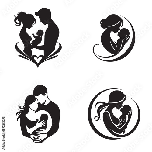 Loving family silhouettes showcasing parental bond and the joy of a newborn child