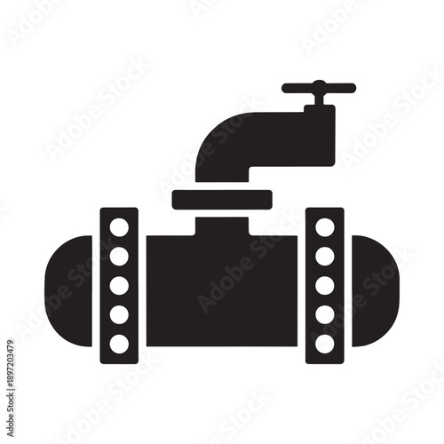 A simplified black glyph depicting a pipe with a valve and flanged connections high quality professional detailed