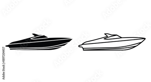 Two boats depicted in a minimalist black and white style silhouette