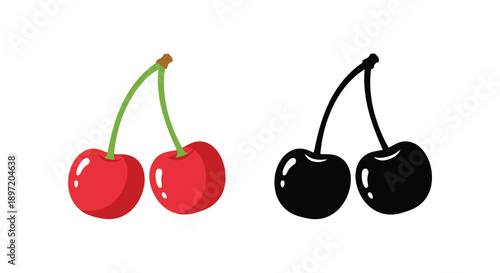 Two cherries one red and one black in a stark silhouette