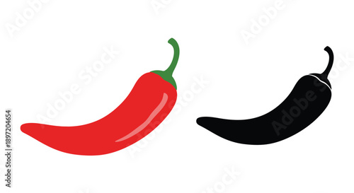 Two chili peppers one red and one black showcasing a stark silhouette