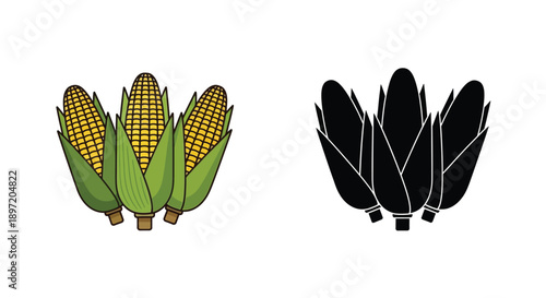 Colorful corn cobs displayed alongside a striking black silhouette