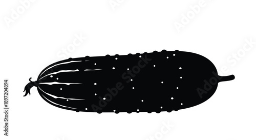 A detailed black silhouette of a cucumber on a white background silhouette