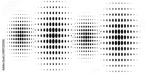 Set of halftone dots gradient pattern texture isolated on white background. Straight dotted spots using halftone circle dot raster texture.