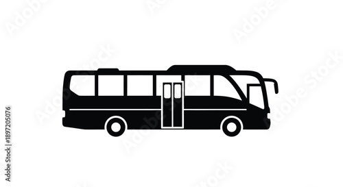 Simple black silhouette of a passenger bus on a white background silhouette
