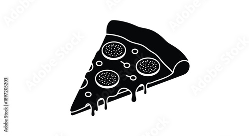 A black silhouette of a pizza slice with toppings detailed silhouette