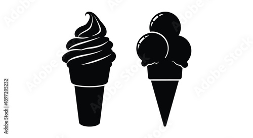 Two black ice cream cones in a striking silhouette