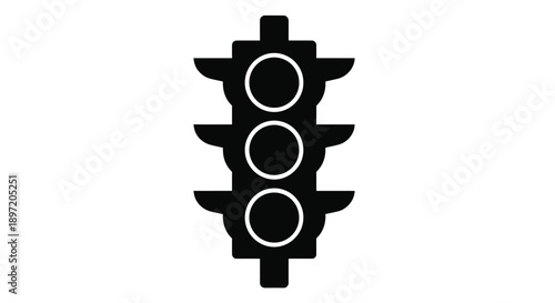 A black traffic light showing three green circles a bold silhouette