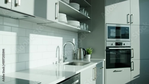 Modern Kitchen Interior With Natural Sunlight And Sleek Appliances
