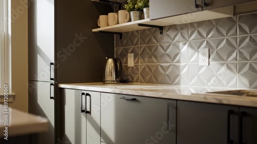 Modern Kitchen Interior With Natural Sunlight And Sleek Cabinetry