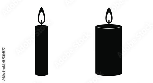 Two black candles stand against a white background silhouette