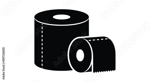 Two rolls of toilet paper depicted in a stark black silhouette
