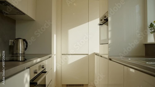 Modern Kitchen Interior With Natural Sunlight Streaming Through Window