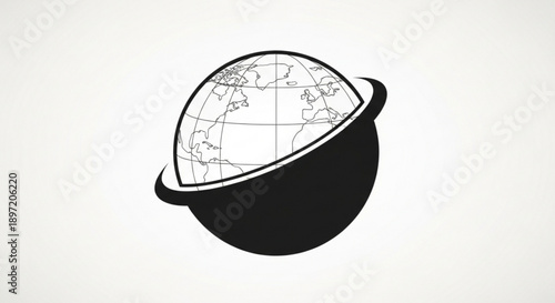 Black and White Globe Illustration Isolated on White Background