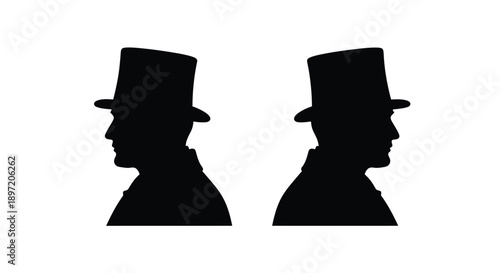 Two men in top hats facing each other a striking silhouette