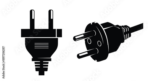 Electrical plugs in a contrasting black form a striking silhouette