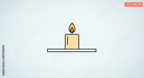 Lit Candle on Tray, Simple Illustration, Isolated on White Background