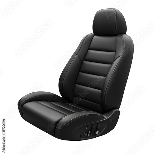 Premium Black Leather Car Seat Design Automotive Interior Upholstery Comfortable Seating [Transparent Background PNG].