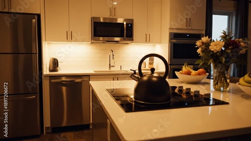 Modern Kitchen Interior With Sleek Appliances And Stylish Island Counter