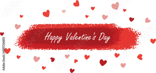 Valentines day greeting card with red brushstroke and scattered hearts