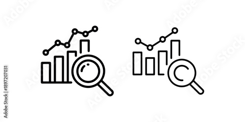 Analysis of data and financial statistics with magnifying glass vector icon, business growth and market research concept, isolated on white