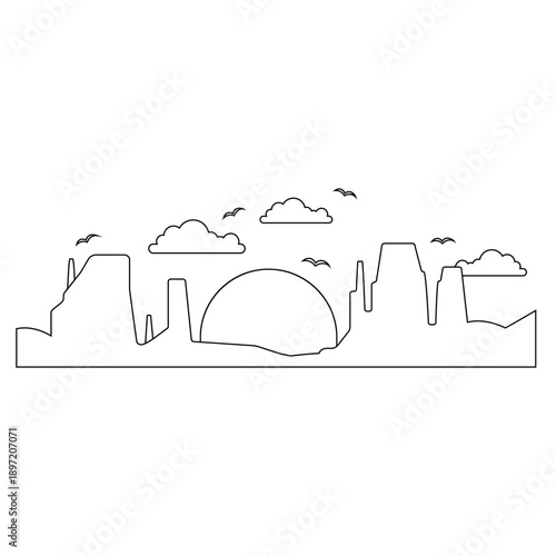 Desert vector icon. Mountain landscape Illustration sign. Mountains symbol or logo.