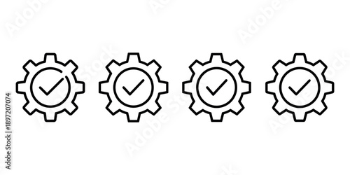 Cogwheel with checkmark, gear icon with tick, settings symbol, process indicator, success mechanism, validation gear, functioning mechanism, workflow element