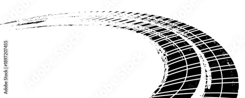 Tire track. Car, bike, motorcycle tyre mark with grunge effect isolated on white background. Wheel footprint on the road. Top view of rubber protector mark. vector