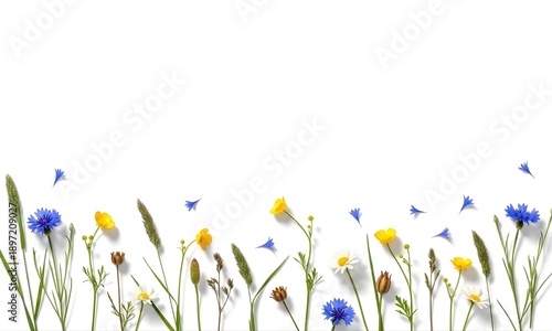 Watercolor wildflowers on white background