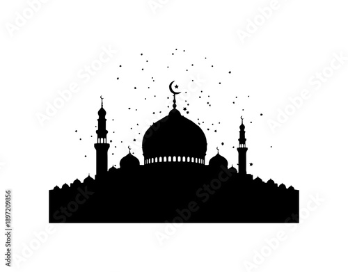 Islamic Mosque Silhouette with Crescent Moon