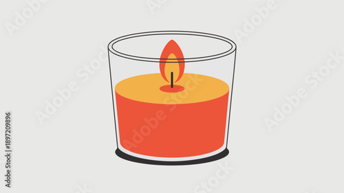 Candle in Glass Container with Flame.