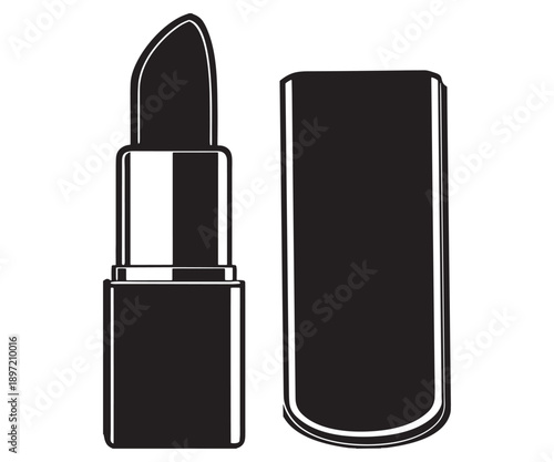 Lipstick Silhouette Icon – Black and White Makeup Vector .