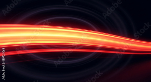 Abstract background with swirling orange and red light trails on a black background