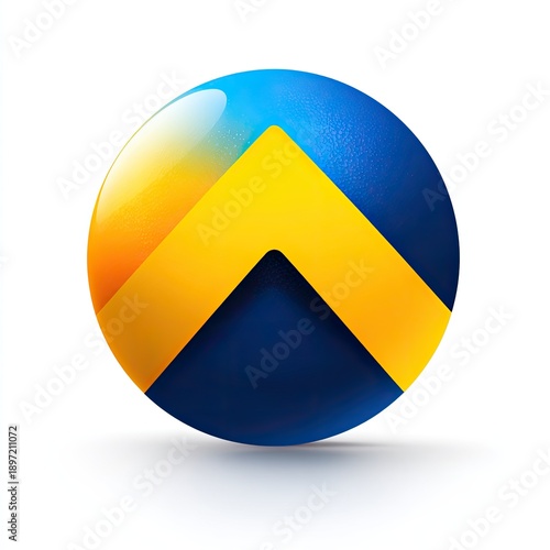 Glossy sphere featuring a vibrant, yellow arrow pointing upward against a gradient of blue and orange hues