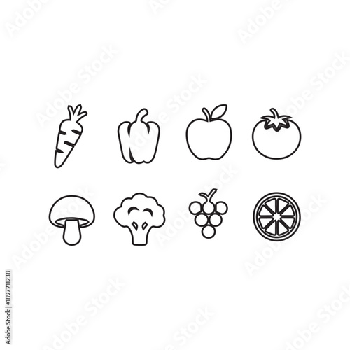 Outline Fruits and Veggies Set