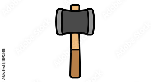 A cartoon hammer in a construction setting, viewed from the front, illustrating a tool used in building and repair work