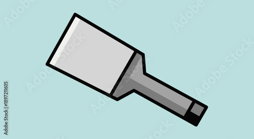 A flat grey putty knife being used for applying filler during construction work in a modern setting from a 2D illustration viewpoint