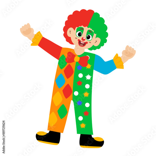 Cute clown. Illustration of a cute magician. Circus, cute little boy becomes a circus clown. Circus, fair, carnival. Vector illustration