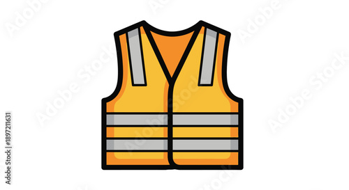 An orange safety vest with reflective strips on a construction site uniform