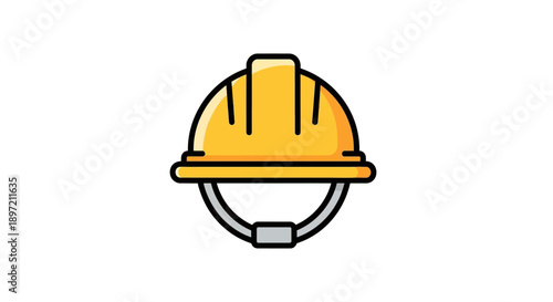 Construction worker's safety helmet illustration featuring a yellow hard hat and chin strap in a simple graphic style